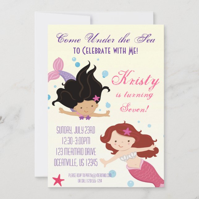 Invitation Fun Pastel Jaune des sirènes de l'océan Fête d'ann (Devant)