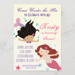 Invitation Fun Pastel Jaune des sirènes de l'océan Fête d'ann