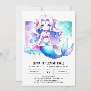 Invitation Fun Pastel Mermaid Anniversaire