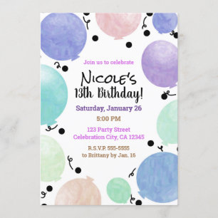 Invitation Fun Pastel Party Balloons Anniversaire