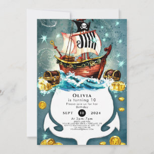 Invitation Fun Pastel Waves Ahoy Pirate Anniversaire