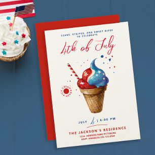 Invitation Fun Patriotic Ice Cream US Drapeau Rouge Aquarelle