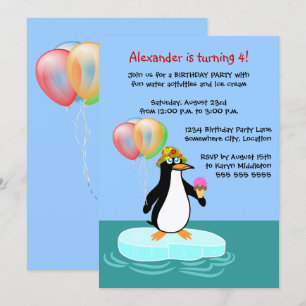 Invitation Fun Penguin fête d'anniversaire