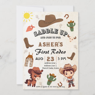 Invitation Fun personnalisé Kawaii Cowboy Enfants Anniversair