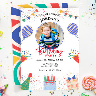 Invitation Fun Photo Anniversaire fête colorée ballons