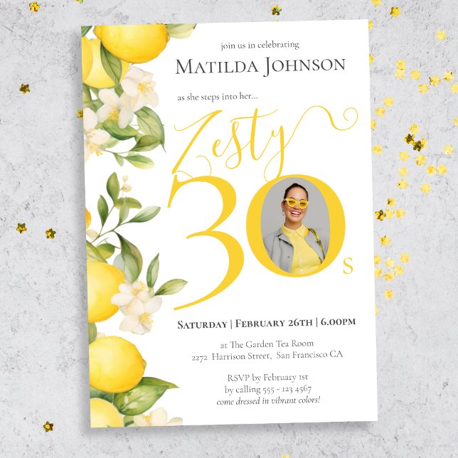 Invitation Fun Photo Zesty Lemon 30th Birthday Party (Mockup View)