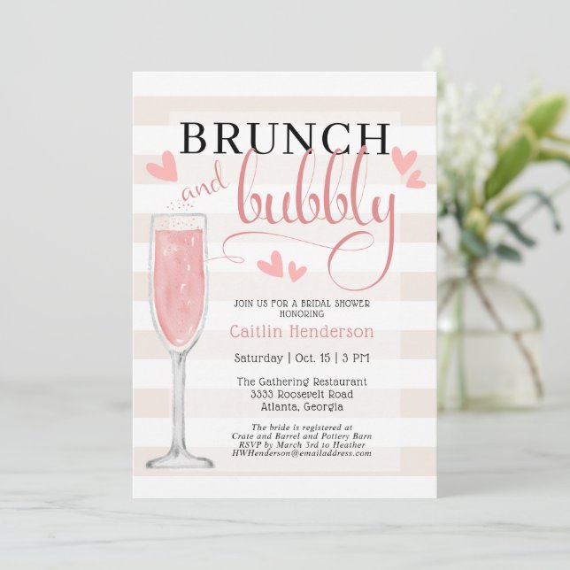 Invitation Fun Pink Brunch et Bubbly Fête des mariées Invitat (Debout devant)