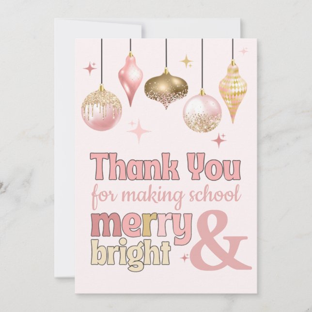 Invitation Fun Pink Gold Christmas Thank You Gift Card Holder (Devant)