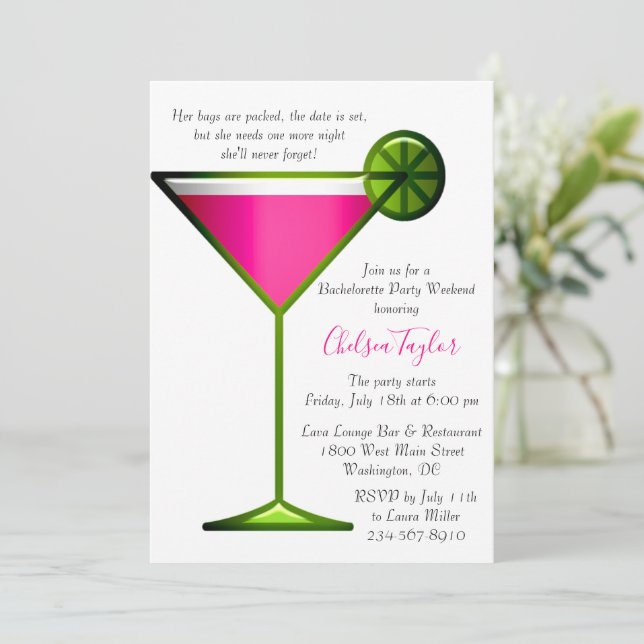 Invitation Fun Pink Martini Cocktail Hour Bachelorette Party (Debout devant)