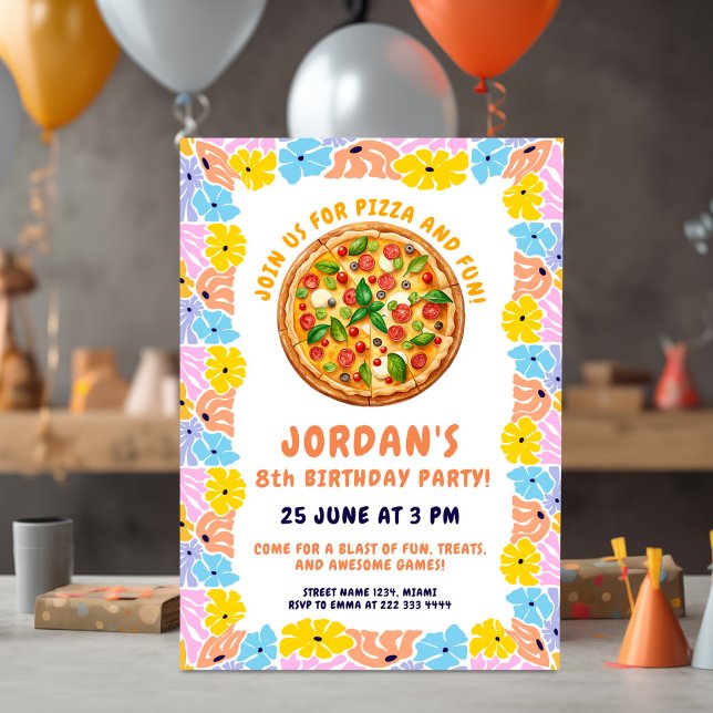 Invitation Fun Pizza Party Thème | Anniversaire de enfant col (Créateur téléchargé)