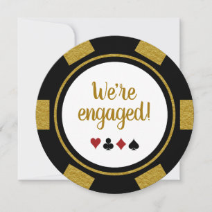 Invitation Fun Poker Chip Black Gold Mariage Fiançailles