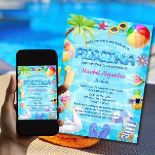 Invitation Fun Pool Party d'Espagne Anniversaire pour les fil
