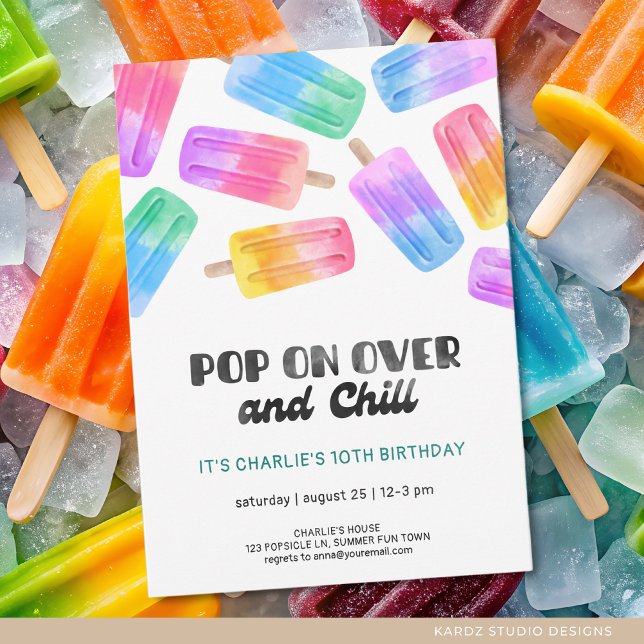 Invitation Fun Popsicle Pop On Over Enfants Anniversaire Pers (Invite shown in 5 x 7 inches, choose size, paper, and corner style. Buy prints or a digital card.)