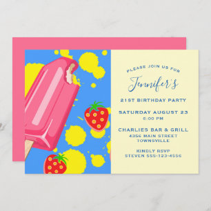 Invitation Fun Popsicle rose et fraises Anniversaire