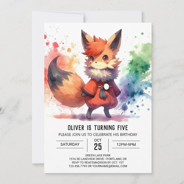Invitation Fun Printable Renard Anniversaire (Devant)