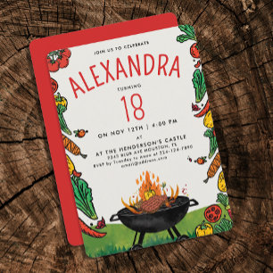 Invitation Fun Red Green Jardin Grill Steak Veggie Pique-niqu