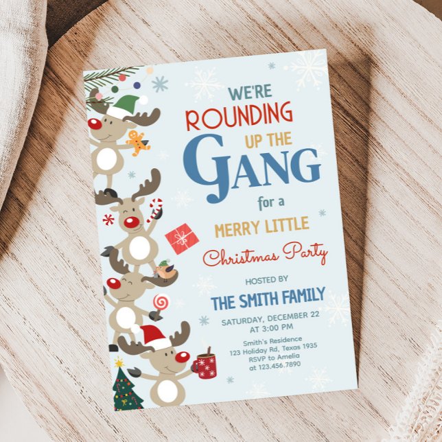 Invitation Fun Reindee Noël (We're Rounding Up the Gang Reindeer Christmas Party Invitation)