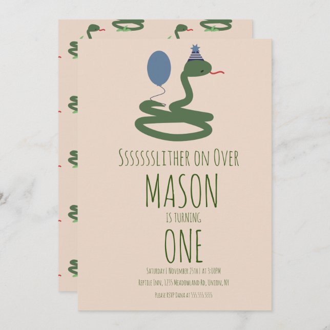 Invitation Fun Reptile Snake Zoo Wild Anniversaire (Devant / Derrière)