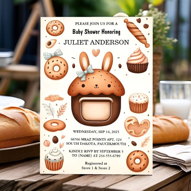 Invitation Fun Rétro Boho Cake Bun Dans Le Baby shower Du Fou (Créateur téléchargé)