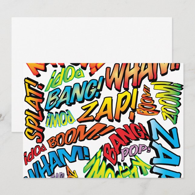 Invitation Fun Retro Comic Book pop Art Sounds (Devant / Derrière)