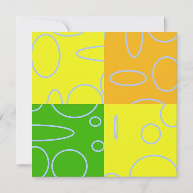 Invitation Fun Retro Quad Cercles de Concert Jaune Vert Orang (Devant)