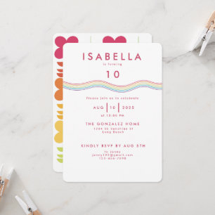 Invitation Fun Retro Rainbow Flowers Anniversaire