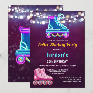 Invitation Fun Roller Sking fête d'anniversaire