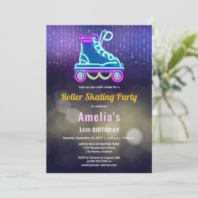Invitation Fun Roller Sking fête d'anniversaire (Debout devant)