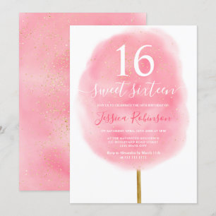 Invitation Fun rose aquarelle coton bonbon parties scintillan