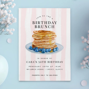 Invitation Fun Rose Blueberry Pancakes Anniversaire Brunch