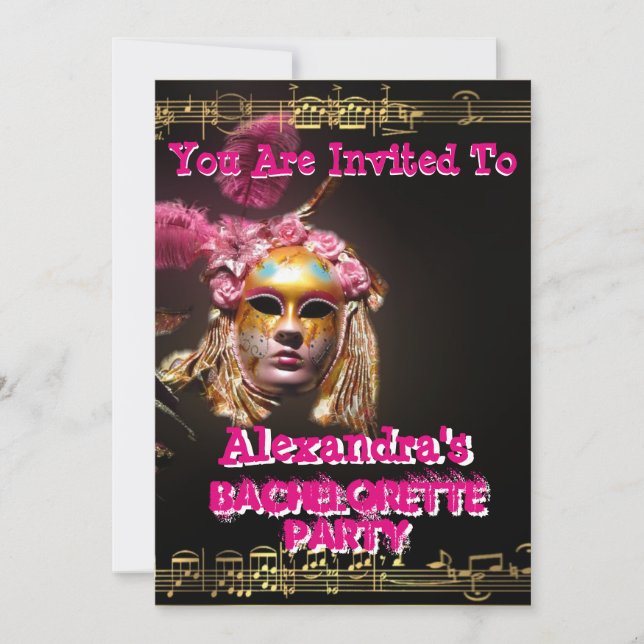 Invitation Fun rose masqueré fille bachelorette fête (Devant)