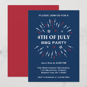 Invitation Fun Rouge Bleu Bleu 4 juillet BBQ Feux