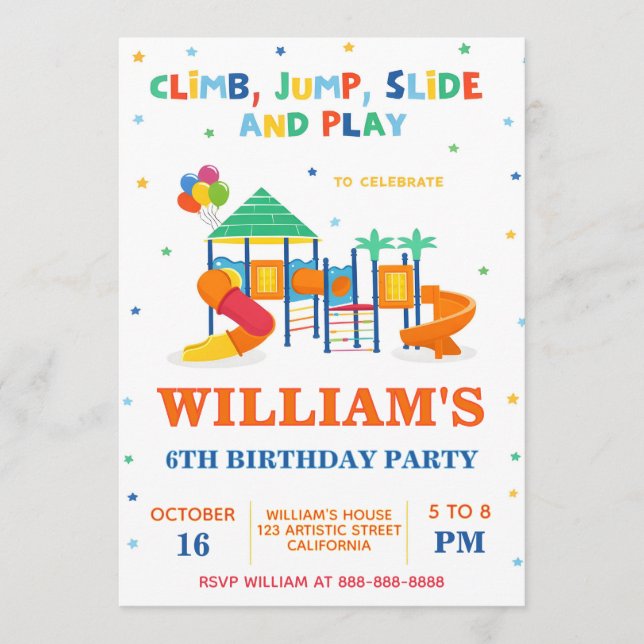 Invitation Fun Slide and Climb Kids Theme Playground Birthday (Devant)