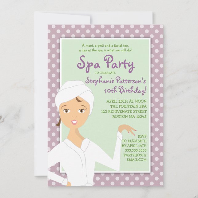 Invitation Fun Spa Birthday Spa Party Invitation| Rose (Devant)