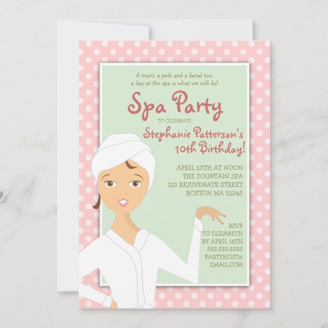 Invitation Fun Spa Birthday Spa Party Invitation| Rose (Devant)