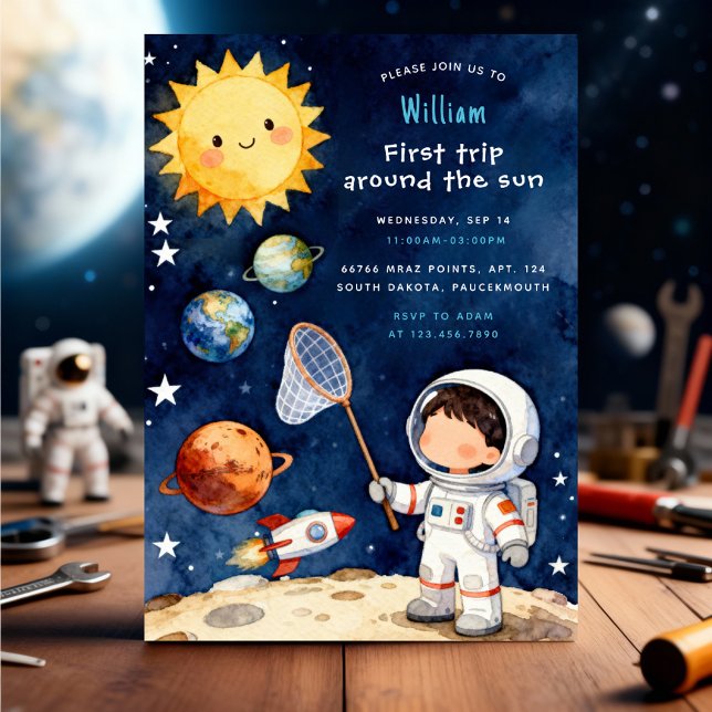Invitation Fun Space First Trip Around The Sun 1st Birthday (Créateur téléchargé)