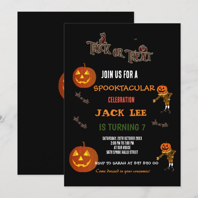 Invitation Fun Spooktacular Halloween Trick ou traitement Ann (Devant / Derrière)