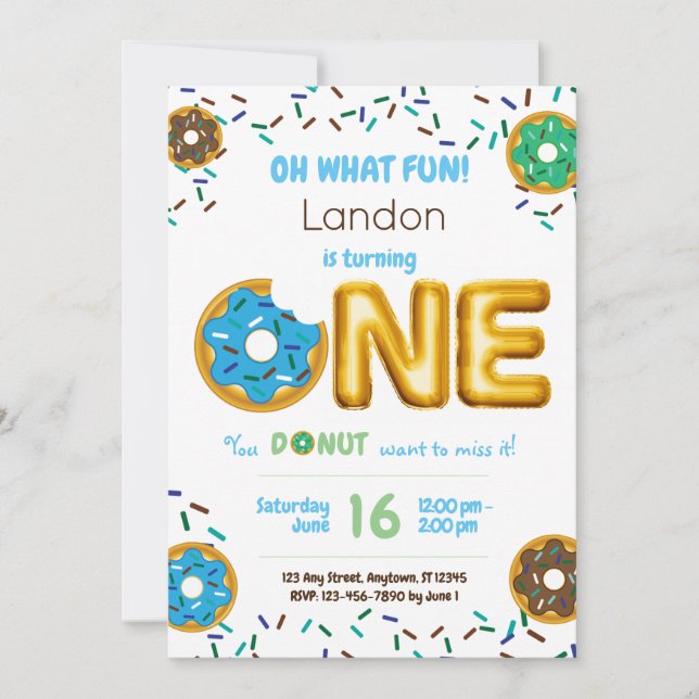 Invitation Fun Sprinkings Donut Doughnut Boy 1er anniversaire (Devant)
