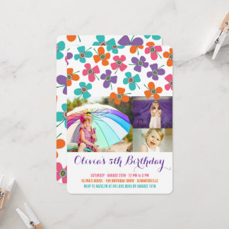 Invitation Fun Summer Daisies Pop Chic Girl's Birthday Photo