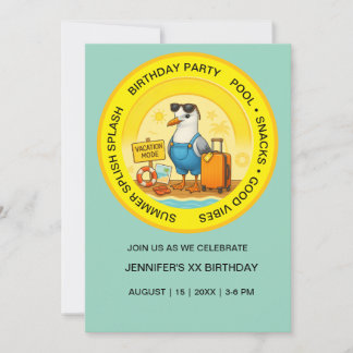 Invitation fun sunny destination seagull beach birthday