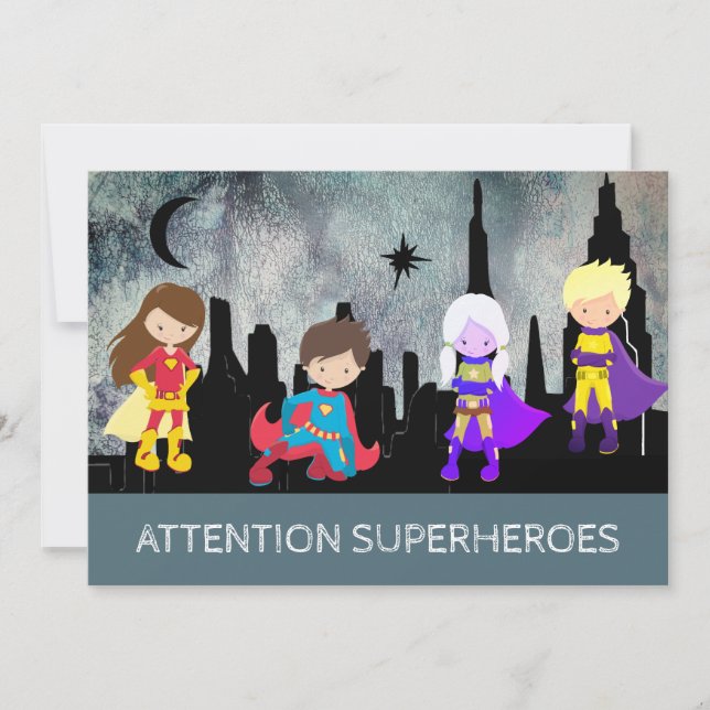 Invitation *~* Fun SUPERHEROS Anniversaire de enfant Party (Devant)