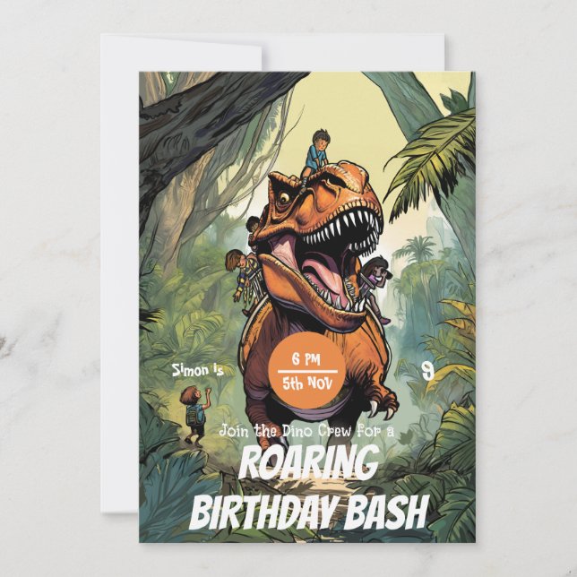 Invitation Fun T-Rex Ride, rejoignez l'aventure Dino ! Annive (Devant)
