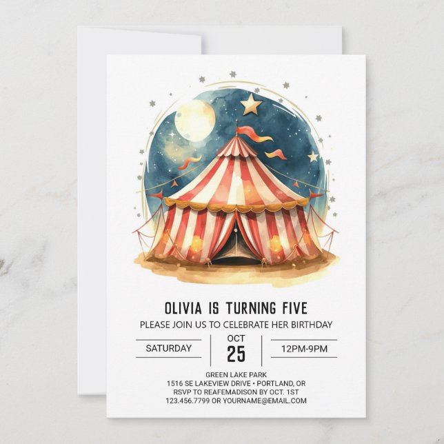 Invitation Fun Tent Circus Editable Anniversaire (Devant)