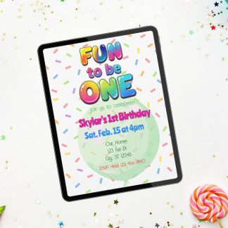 Invitation Fun to Be One, Colorful Balloon 1st Birthday