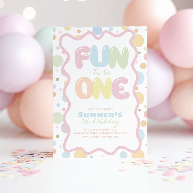 Invitation Fun to be One! Colorful Spots 1st Birthday  (Fun to be One! Girl's 1st birthday invitation. )