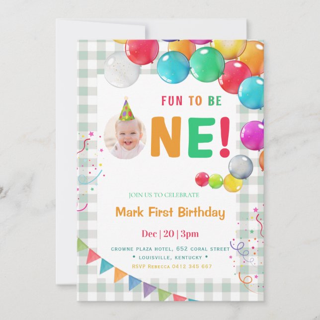 Invitation Fun to Be One Photo First Birthday (Devant)
