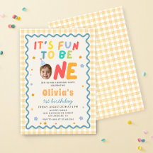 Fun To Be One Photo Gingham 1st Birthday