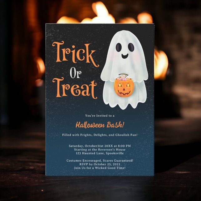 Invitation Fun Trick ou traiter le fantôme citrouille Hallowe (Fun Trick or treat ghost pumpkin Halloween party Invitation)