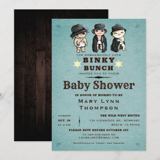 Invitation Fun Triplets Binky Bunky Baby shower Occidental