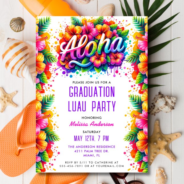 Invitation Fun Tropical Aloha Graduation Luau Party (Créateur téléchargé)